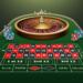 Vector realistic casino roulette table, wheel and black,red, blue chips isolated on green background