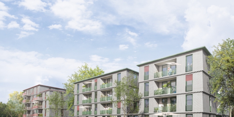 Das Vorarlberger Unternehmen RIVA errichtet in Kombination mit einer Wohnanlage für die jüngere Zielgruppe bis Sommer 2025 insgesamt 42 leistbare Wohnungen für junge und ältere Menschen in der Färbergasse in Dornbirn. Bild: RIVA home