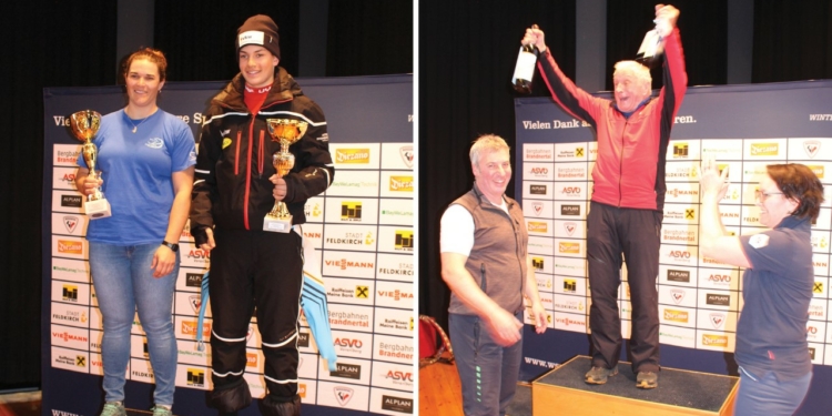 Sabine Rederer (SV Gisingen) und Matteo Dohr (WSV Fellengatter). Foto rechts: Hans Haueis Sieger in der Kategorie MA80