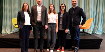 Carolin Frei (Erlebnis Rankweil Gemeindemarketing GmbH), Lukas Mayer (Personalmanagement GmbH), Jamine Ponudic (Fusonic GmbH), Katharina Wöß-Krall (Bürgermeisterin) und Alexander Abbrederis (pratopac GmbH)