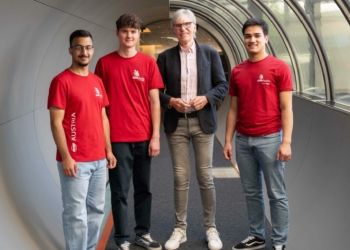 Angriff auf Gold: WKO Vorarlberg-Präsident Wilfried Hopfner mit den Vorarlberger Medaillenhoffnungen  Sahin, Lukas Fiel und Enes Kocabay (v. l.). Foto: Blum