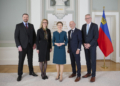 Die neue Regierung: Regierungsrat Emanuel Schädler, Regierungschefin-Stellvertreterin Sabine Monauni, Regierungschefin Brigitte Haas, Regierungsrat Hubert Büchel, Regierungsrat Daniel Oehry.