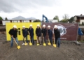Spatenstich für die Wohnanlage Weidenweg in Dornbirn mit Manuel Hofer (Bauleiter i+R), Julian Mandlburger (Leitung Projektentwicklung i+R), Karlheinz Bayer (Geschäftsführer i+R), Thomas Schöpf (Geschäftsführer Wohnbauselbsthilfe), Mitar Simikic (Bauleiter Wohnbauselbsthilfe), Architekt Josef Nachbaur-Sturm und Stadtrat Christoph Waibel.