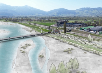 Visualisierung des geplanten Aufenthaltsraums am Rhein in Kriessern. 
Copyright: © IRR