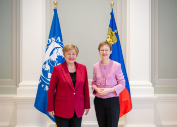 Regierungschefin Brigitte Haas empfängt IWF-Direktorin Kristalina Georgieva am 18. Januar 2026 in Vaduz. (Quelle: IKR/Julian Konrad)