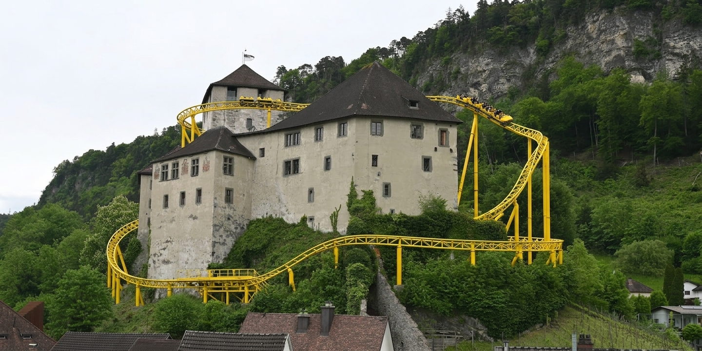 Die geplante Schattenburg-Achterbahn in Feldkirch. © KI generiert, NanoBanana