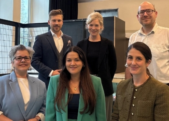 Die Montforthaus-Aufsichtsräte Dr. Claudia Schmidt-Hahn, Wolfgang Flach, Verena Eugster, Monika Wagner, Natascha Soursos und Bernhard Grabher (von links). Foto: Stadt