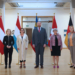 v.l.n.r. Frau Eva-Maria Holzleitner, Bundesministerin für Frauen, Wissenschaft und Forschung; Frau Yuriko Backes, Ministerin für Gleichstellung und Diversität; Emanuel Schädler, Minister für Gesellschaft und Justiz; Frau Elisabeth Baume-Schneider, Bundesrätin und Vorsteherin des Eidgenössischen Departements des Innern; Frau Karin Prien, Bundesministerin für Bildung, Familie, Senioren, Frauen und Jugend. Bild: IKR/Roland Korner
