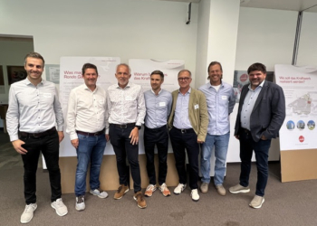 v.l.n.r.: Julian Hinteregger, DIEFFENBACHER ENERGY GMBH; Udo Nachbaur, Rondo Ganahl AG; Andreas Neuper, Rondo Ganahl AG; Benjamin Jentzsch, Rondo Ganahl AG; Guntram Alge, wpa Beratende Ingenieure GmbH; Anton Gächter, VERKEHRSINGENIEURE; Stephan Kaar, Rondo Ganahl AG